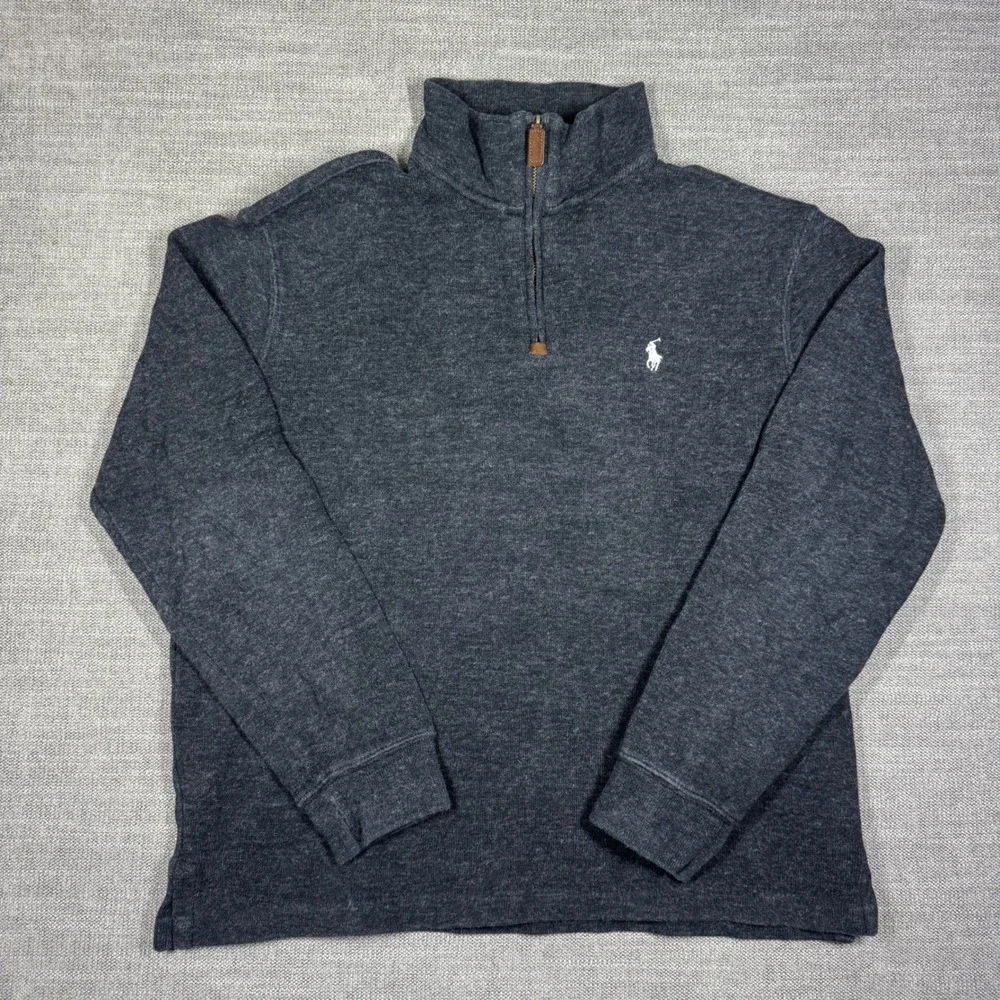 Polo‎ Ralph Lauren Mens Estate-Rib Quarter-Zip Sweater Charcoal Gray Medium